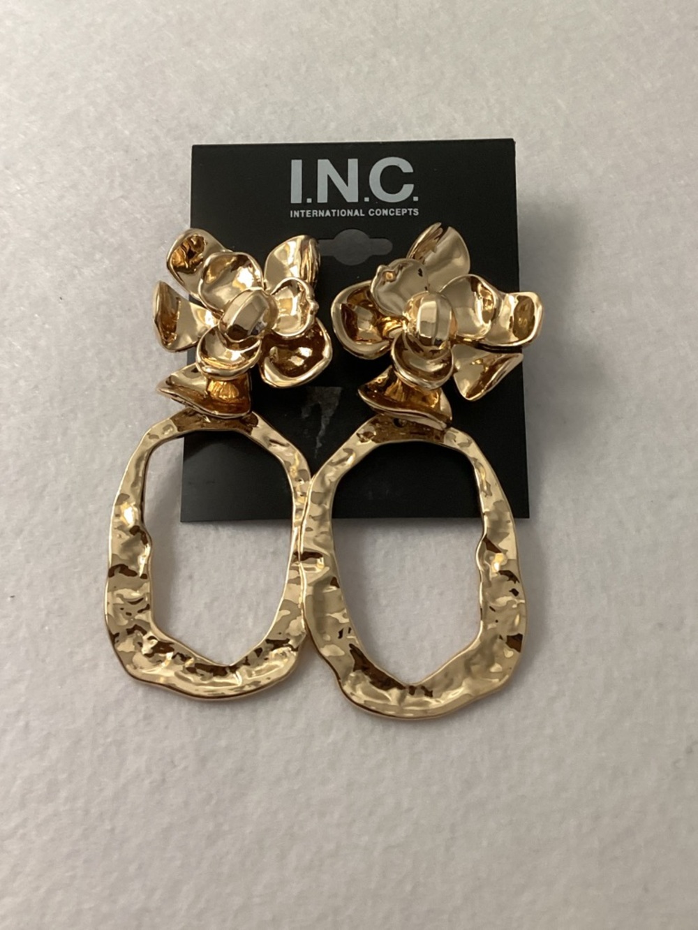 INC International Concepts Shiny Gold Floral Earrings